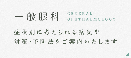 一般眼科 General ophthalmology 症状別に考えられる病気や対策・予防法をご案内いたします