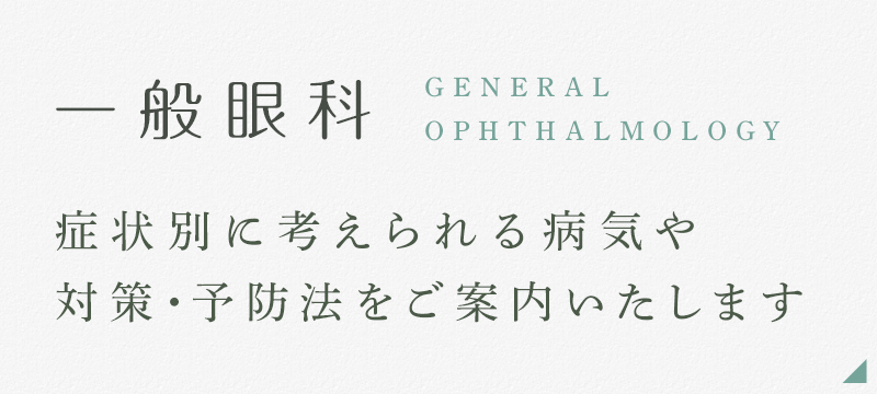 一般眼科 General ophthalmology 症状別に考えられる病気や対策・予防法をご案内いたします